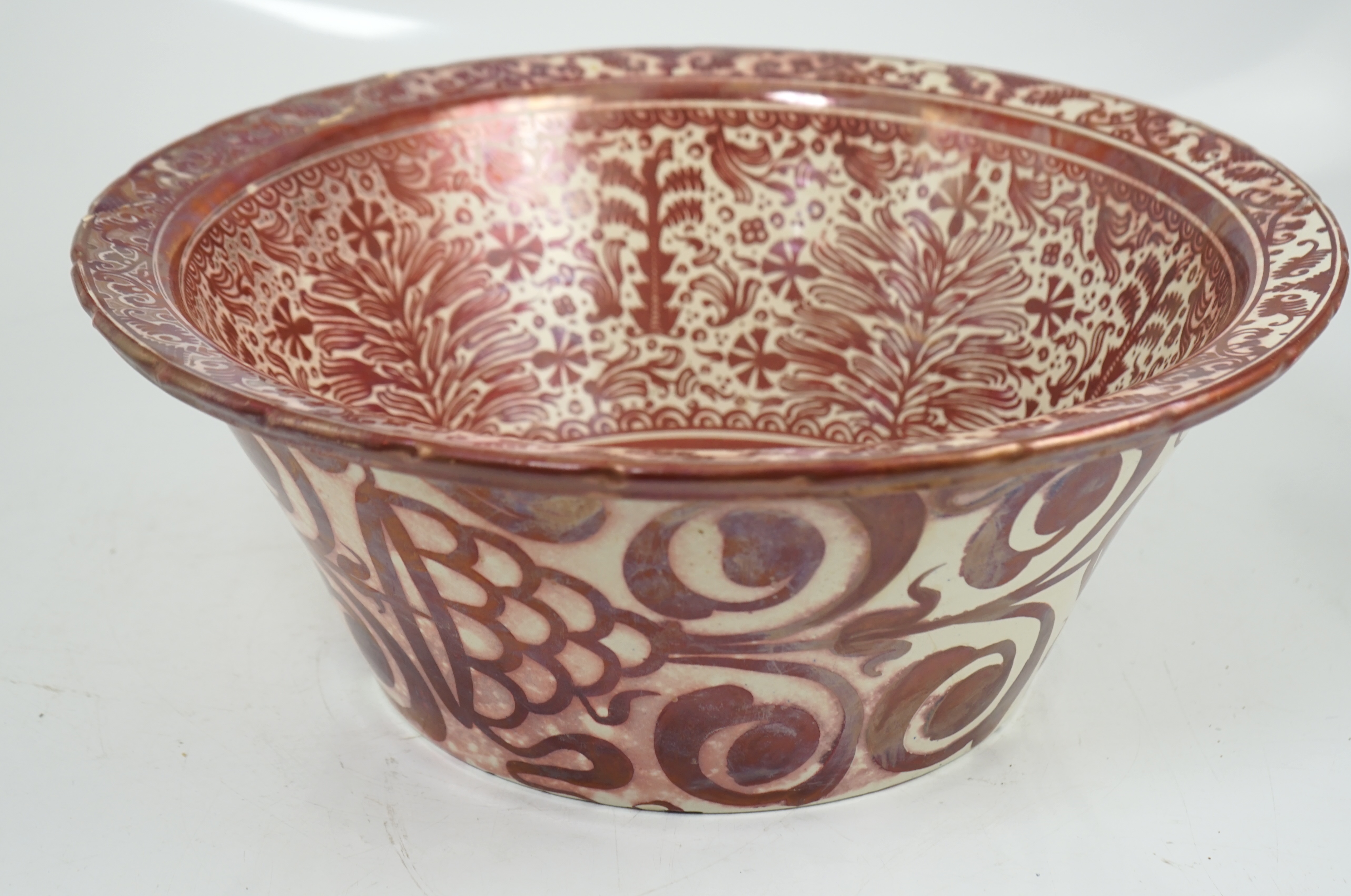 Ulisse Cantagalli, a large Hispano-Moresque style ruby-copper lustre basin, c.1900